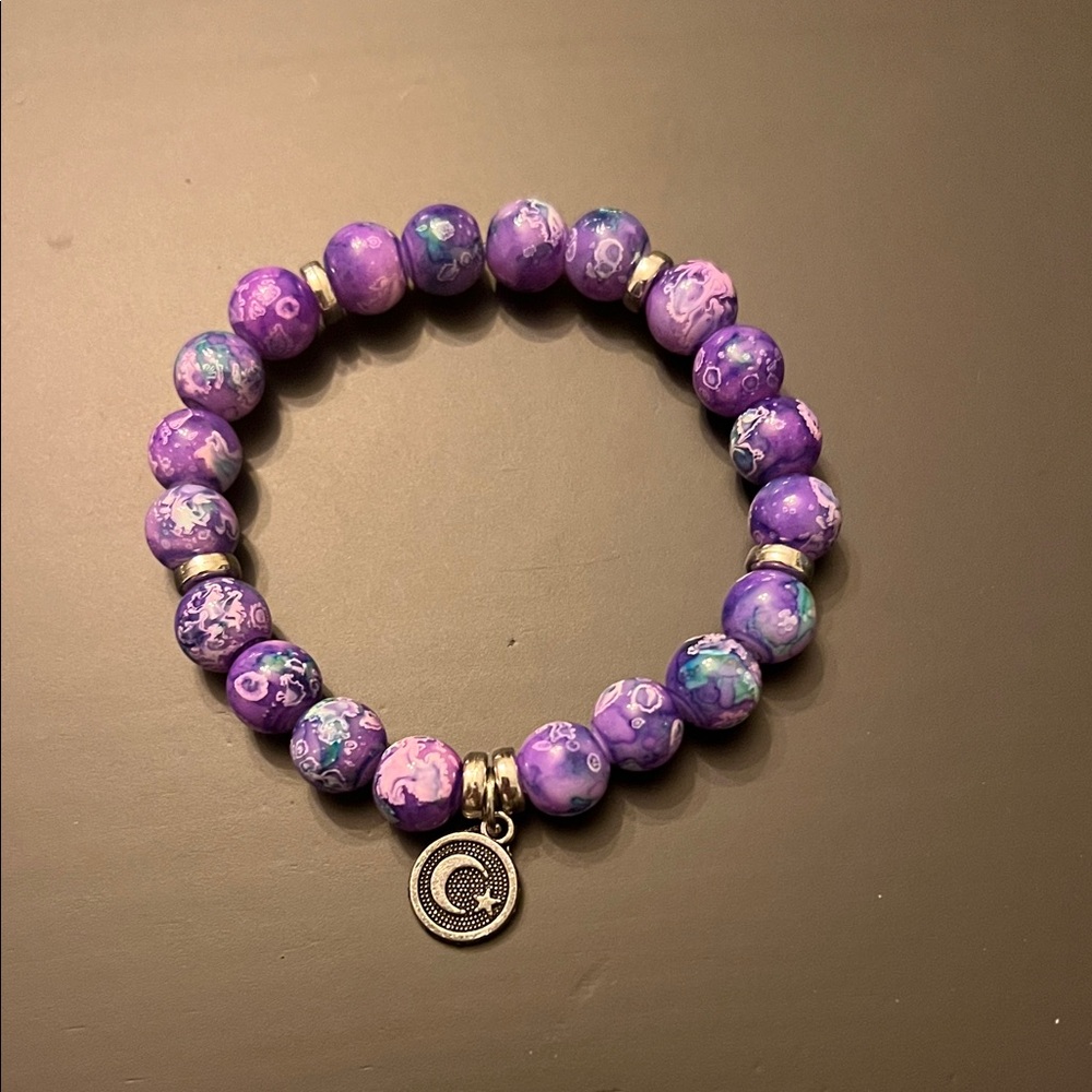 Hand Crafted Purple and Silver Beaded Bracelet